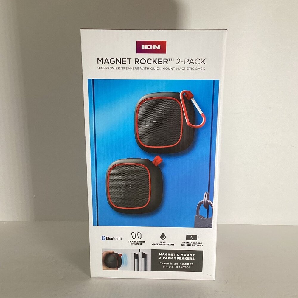 ION Magnet Rocker 2-Pack High Power Wireless Speakers Magnet 12 HR Battery NEW